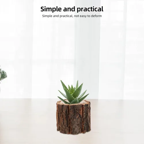 Miniatura 4 de Happyyami 4 macetas rústicas de madera, soporte para plantas pequeñas para decoración interior del hogar, material de corteza impermeable, 3.54 x