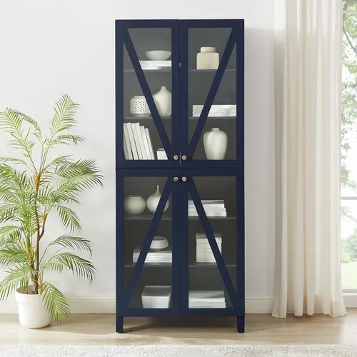 Miniatura 7 de Crosley Furniture Cassai - Armario de almacenamiento alto para despensa con estantes, cocina, comedor o lavandería, color azul marino