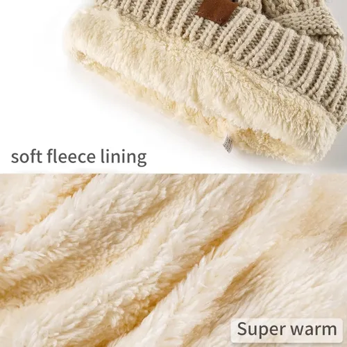 Miniatura 2 de Beanies Women with Pom, Winter Hats for Women with Thick Warm Fleece Lining Cold Weather, Beanie Hats for Women Knit Slouchy