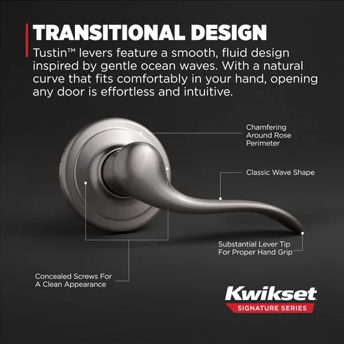 Miniatura 6 de Manija de puerta de paso interior Kwikset Tustin, palanca para puertas de armario y pasillo, manija reversible sin bloqueo, níquel satinado