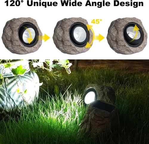 Miniatura 4 de Candieslife Luces Solares de Jardín para Exteriores - Foco Solar LED Impermeable IP65, Luces de Paisaje Alimentadas por Energía Solar, Luz 4Pack-Rock