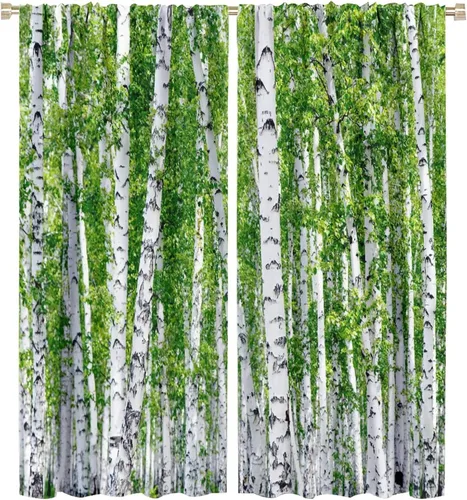 Miniatura 67 de Cortinas de abedul para sala de estar, niebla matutina en otoño, decoración del hogar, 42 x 45 pulgadas de largo