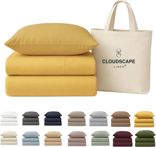Miniatura 49 de Cloud Scape Linen - Juego de sábanas de 100% algodón egipcio, tamaño individual, juego de ropa de cama de lujo de 3 piezas, 400 hilos, calidad