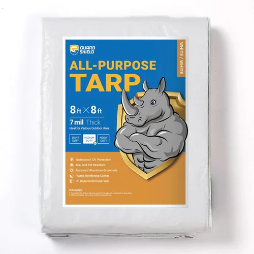 Miniatura 34 de GUARD SHIELD Lona blanca de 20 x 20 pies, cubierta de lona de polietileno de uso medio y multipropósito de 7 mil Blanco