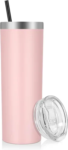 Miniatura 9 de VEGOND - Vaso delgado de acero inoxidable de 20 oz con aislamiento al vacío con tapa y pajita, taza de café de doble pared, taza de viaje