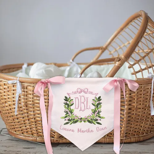 Miniatura 8 de Letrero personalizado de bienvenida para bebé, bandera bordada con nombre, letrero para puerta de hospital de bebé, con lazos, decoración de baby
