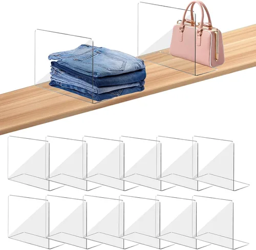 Miniatura 13 de OKPOW - Divisores de estante para organizador de armario: 30 cm de alto, separadores verticales de plástico ajustable transparente de acrílico