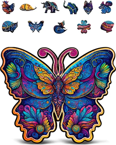 Miniatura 8 de CRAFTHUB Rompecabezas de Madera de Animales para Adultos – A3 Pavo Real Yin Yang con 127 Piezas – Rompecabezas con Formas de Animales Únicas – 10.6