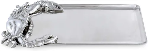 Miniatura 4 de Arthur Court Designs - Bandeja oblonga de cangrejo de aluminio, bandeja para servir alimentos, tema costero, océano, metal, calidad artesanal