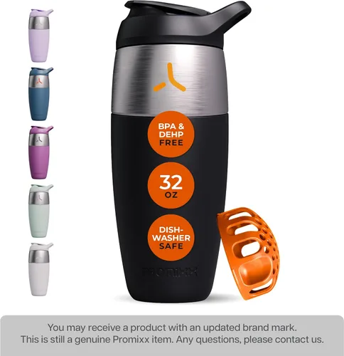 Miniatura 2 de Botella mezcladora de proteínas de acero inoxidable de 32 onzas, vaso agitador de metal a prueba de fugas con agitador de ajuste a presión