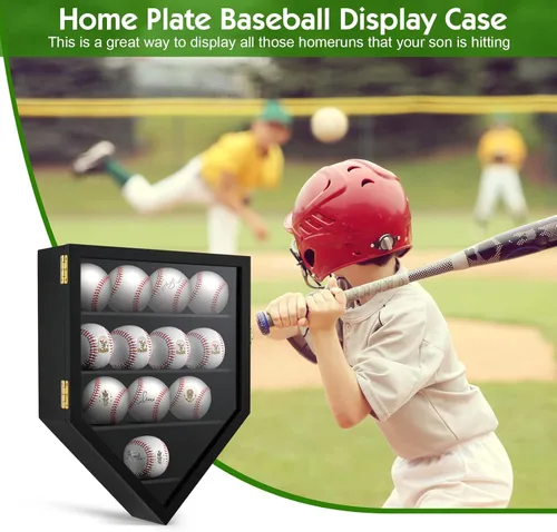 Miniatura 7 de TJ.MOREE 12 vitrinas de béisbol, soportes de béisbol para exhibición de pelotas Negro