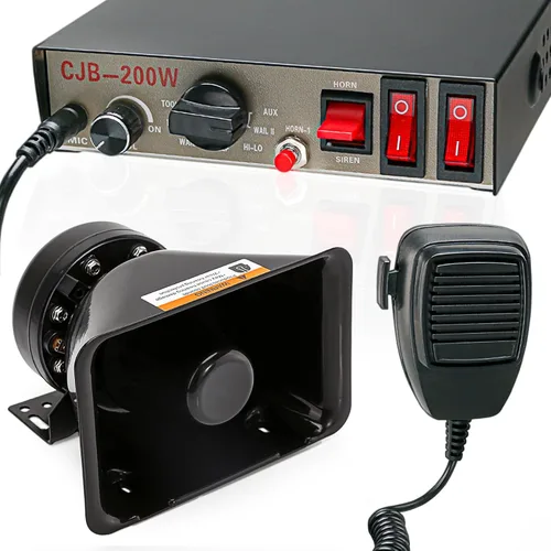Miniatura 8 de Sistema PA de sirena de emergencia de advertencia policial de 12 V, 200 W, 9 tonos [altavoz de diseño de 180°] [125-135 dB] [micrófono de mano]