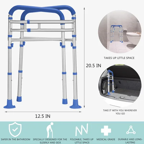 Miniatura 5 de Lianjindun Rieles de seguridad para inodoro (350 libras), marco de inodoro ajustable para ancianos, personas mayores, discapacitados y Azul oscuro