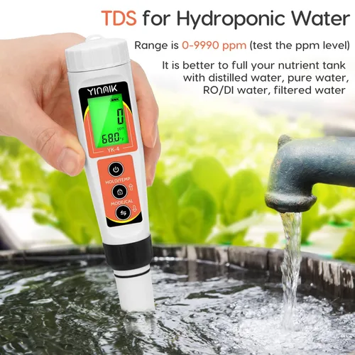 Miniatura 5 de Yinmik Medidor de pH, medidor digital 4 en 1 de pH EC TDS Temp para agua hidropónica, probador de agua impermeable DWC de pH y EC PPM con Probador