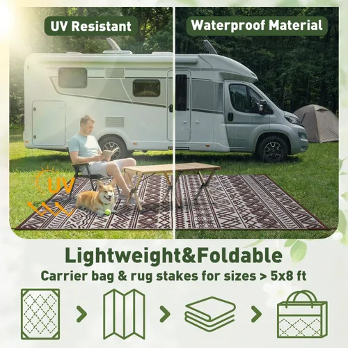 Miniatura 7 de MontVoo Alfombra de exterior impermeable de 5 x 8 pies, para patio al aire libre, pajita de plástico reversible, alfombra de exterior para caravana