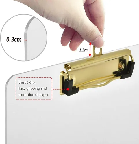 Miniatura 4 de Portapapeles de plástico con diseño de moda para estudiantes, niños, mujeres y hombres, tablero de clip acrílico A4, tamaño estándar A4, 9 x 12.5