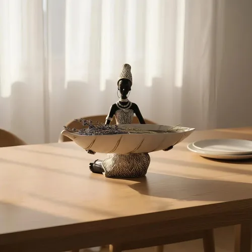 Miniatura 8 de Lescafita Escultura Africana Hecha a Mano de Mujer Sentada - Figura Tribal Dorada Sosteniendo Canasta, Decoración del Hogar de Resina
