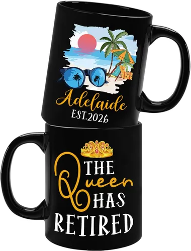 Miniatura 18 de Taza de café negra de jubilación personalizada, Jubilado está bajo nueva gestión, mira a la esposa para más detalles, taza de té de 11 15 onzas