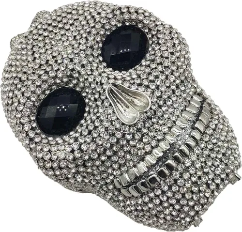 Miniatura 4 de Boutique De FGG Bolso de mano de cristal de calavera para mujer, bolso de mano de noche con diamantes de imitación, para fiesta, graduación