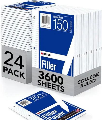Miniatura 9 de KAISA Papel para cuaderno de hojas sueltas, rayas universitarias, 300 hojas por papel rayado, 8 x 10.5 pulgadas, 3 agujeros perforados para carpeta