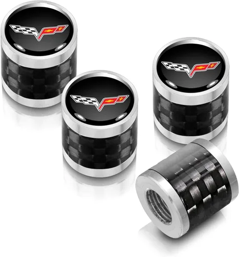 iPick Image para Chevrolet Corvette C6 Logo en negro en barril de fibra de carbono real Tapones de vástago de válvula de neumático de aluminio Negro