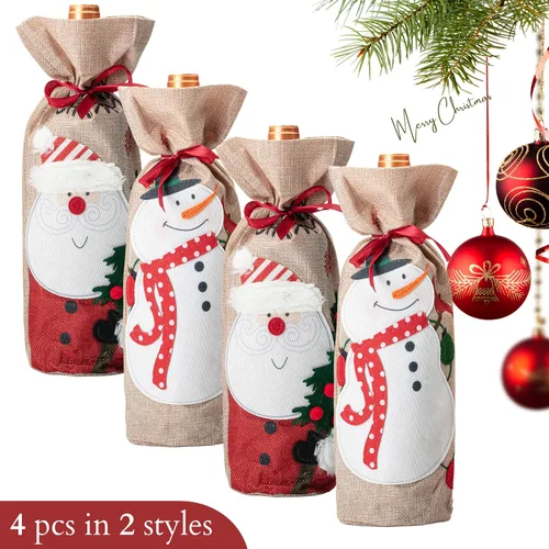 Miniatura 2 de Mr. Pen Bolsas de vino de Navidad, paquete de 2, fundas de arpillera para botellas de vino con cordón, bolsas de vacaciones
