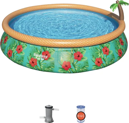 Miniatura 7 de Bestway Kit de piscina inflable redonda de juego rápido (8 x 24 pulgadas) Incluye bomba de filtro de 330 galones