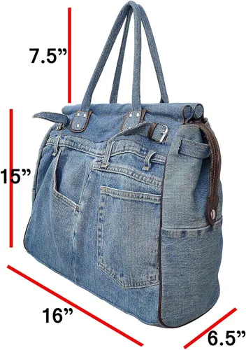 Miniatura 3 de Bijoux de Ja Bolso de mano grande de mezclilla azul con doble asa superior para mujer, Azul