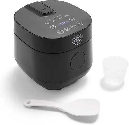 GreenLife Arrocera digital, 2 tazas sin cocinar/4 tazas cocidas, olla de cerámica antiadherente extraíble sin PFAS, preajustes de un solo toque,