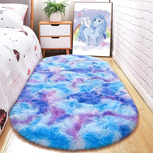 Miniatura 10 de Junovo - Alfombra de felpa ultra suave lavable, antideslizante, ovalada para guardería, dormitorio de niños y decoración del hogar (2x5 pies, gris)