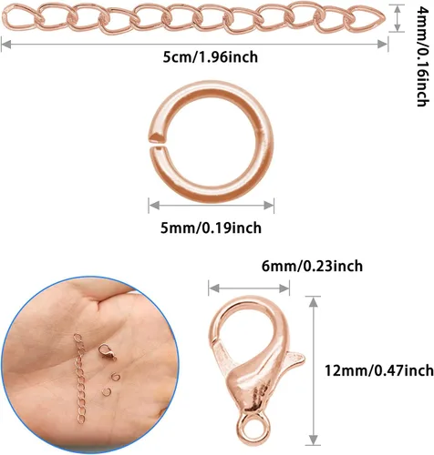 Miniatura 3 de Ximalun 100 cierres de langosta de aleación y cadenas de extensión con anillos de salto, cadena de cola de anillo abierto de pinza de langosta