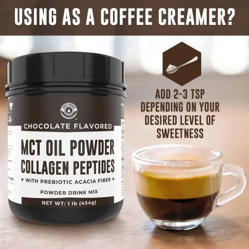 Miniatura 4 de MCT Aceite en polvo con fibra de acacia y péptidos de colágeno – Proteína de colágeno prebiótico, 0.31 onzas de MCT de cocos, crema de café keto sin