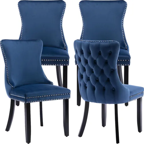 Miniatura 80 de Velvet Dining Chairs Set of 2, Tufted High Chairs with Nailhead Trim, Pull Ring, Black Solid Wood Legs, Elegant Upholstered Accent Chairs for Dining