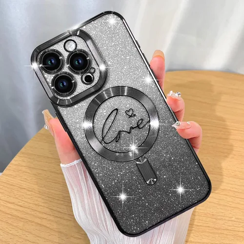 Miniatura 33 de ZIYE Funda Magnética Diseñada para iPhone 11 Funda con Purpurina Plateado de Lujo Corazón de Amor Compatible con MagSafe Funda Transparente