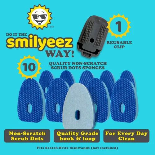 Miniatura 3 de Smilyeez Recambio de esponja punteada azul sin plástico para Scotch-Brite's Dishwand Recambio de 10 unidades con adaptador