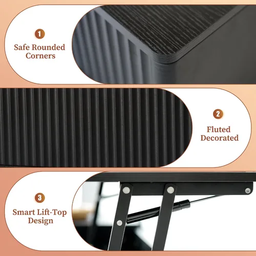 Miniatura 7 de LYNCOHOME Mesa de centro acanalada con compartimento oculto, mesas de centro elevables de madera, mesa central moderna para sala de estar, oficina