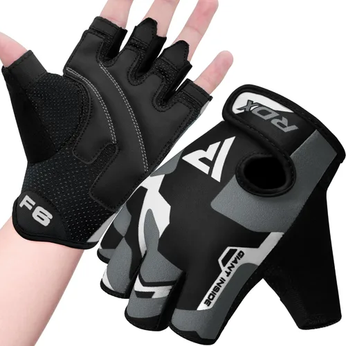 RDX Guantes de levantamiento de pesas para gimnasio, entrenamiento de fitness, palma acolchada antideslizante, equipo de entrenamiento de fuerza Gris