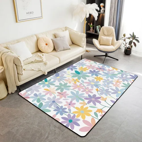 jejeloiu Colorful Cute Flower Kids Living Room Rugs for Bedroom,Boys Girls Area Rug 3x5,70s Retro Floral Decor Carpet,Groovy Cartoon Daisy Soft