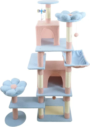Miniatura 11 de Bonito árbol para gatos de interior de 68 pulgadas, torre alta para gatos con poste rascador y condominio, hamaca, soporte estético para gatos