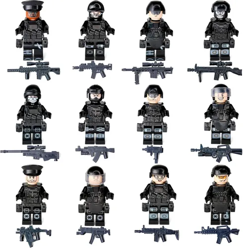 Miniatura 5 de Toysvill SWAT - Juego de bloques de construcción de policía militar SUV + minifiguras de soldados (12 piezas) con armas y accesorios de regalo