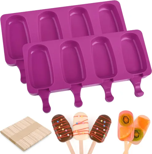 Miniatura 15 de WMKGG Juego de moldes de silicona para paletas, 2 piezas moldes para helado con 50 palitos de madera para cake pop, paletas de hielo, cakesicles Rosa