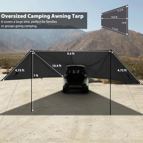 Miniatura 2 de GEERTOP Toldo grande para auto, lona para camping, mochilero, SUV, toldo para camioneta, protección solar impermeable, toldo para vehículo trasero