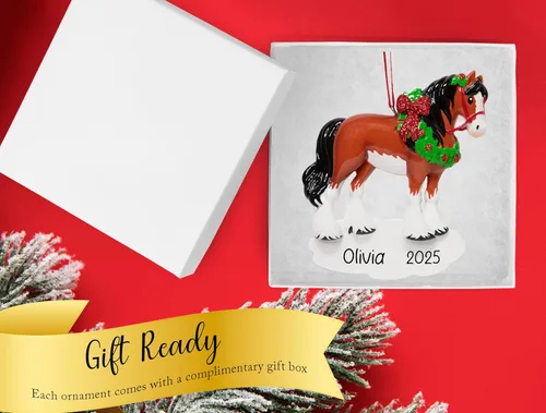 Miniatura 2 de Adorno de Navidad personalizado de caballo 2025 – Personalización gratuita Caballo marrón personalizado para árbol de Navidad – Regalo de jinete