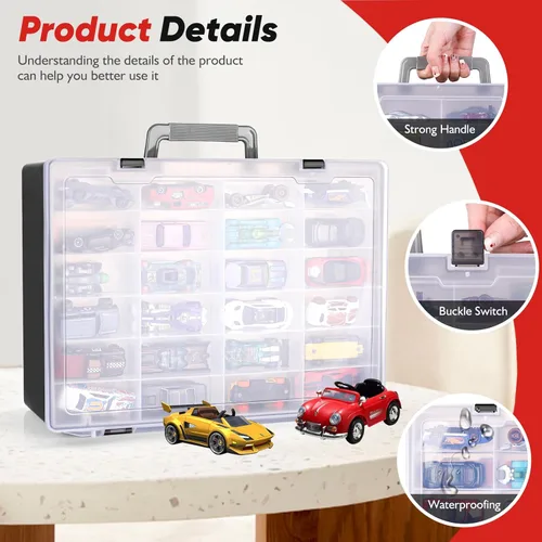 Miniatura 5 de Organizador de juguetes. 72 compartimentos. Caja de almacenamiento de juguetes compatible con autos Hot Wheels, autos Matchbox, mini juguetes