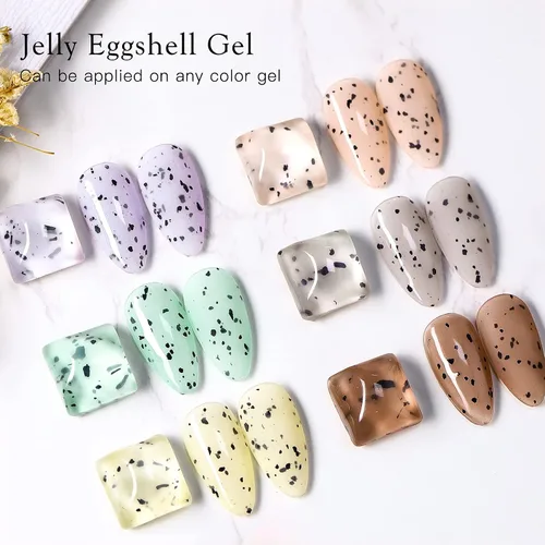 Miniatura 3 de MEET ACROSS Jelly Eggshell - Juego de 6 esmaltes de uñas de gel, color rosa, verde, morado, esmalte de gel agrietado, colección de macarrones