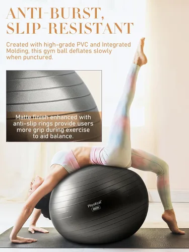 Miniatura 3 de PhysKcal Pelota de yoga para ejercicio, set de pilates, pelota de fitness de 4 tamaños para entrenamiento, parto, embarazo, terapia física - Bomba