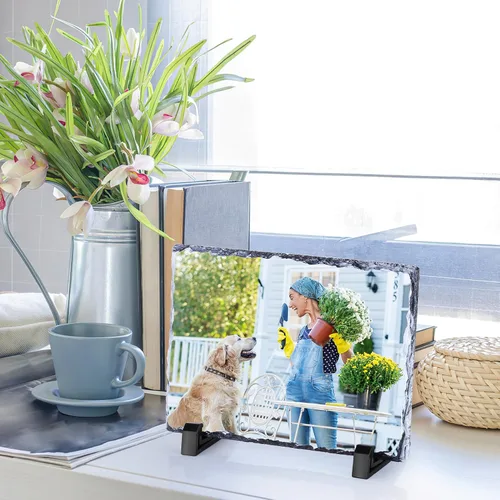 Miniatura 5 de Marco de fotos personalizado de pizarra de roca – Placa de marco de piedra personalizada para regalos conmemorativos para los amantes