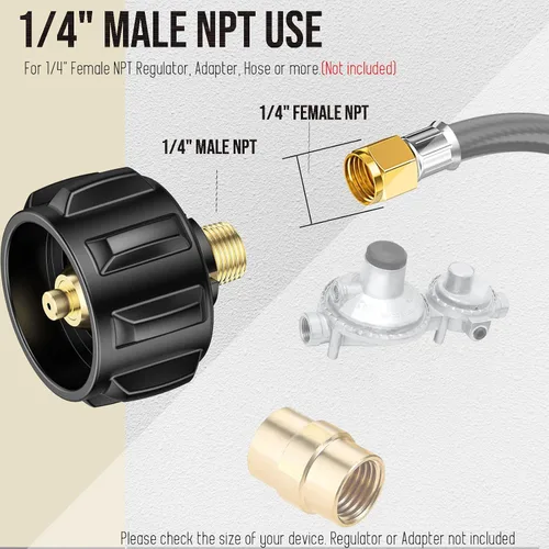 Miniatura 4 de Adaptador de tanque de propano QCC1 para tubo macho de 1/4 pulgadas, NPT, kit de montaje de conector de tanque de propano para regulador, manguera