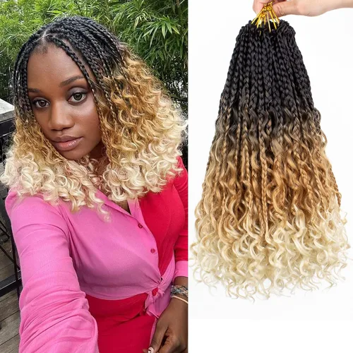 Miniatura 12 de COOKOO Cabello de Trenzas de Caja Bohemias de Ganchillo de 8 Pulgadas para Mujeres Negras, Paquete de 8, Cabello Sintético de Trenzas de Caja