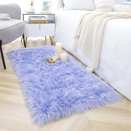 Miniatura 18 de Noahas Alfombra de piel sintética, alfombras esponjosas de lujo para dormitorio, alfombras lavables de 2 x 3 pies, alfombra de piel de oveja